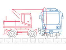 Skizze der Kollision einer Lok mit einem Bagger